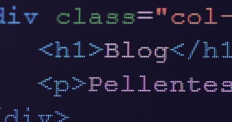 Wall Mural - 4k close up shot programming tag code on pc monitor scroll down. background concept for programming 