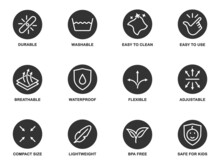 Material Properties Icons Set. Fabric Feature Symbols. Vector Illustration.