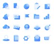 Glassmorphism business strategy icons, transparent blur glass effect icon. Finance management, money, digital marketing symbol vector set. Illustration of glass transparent icons