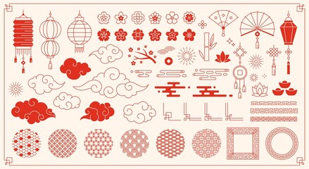 traditional chinese new year elements, asian oriental ornaments. japanese festive decorations, cloud