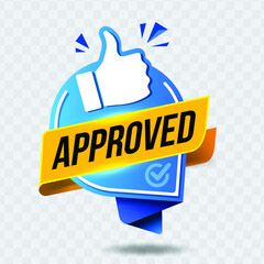 Wall Mural - Approved icon. The blue label is accepted with the thumb up. The sign has been tested and verified. Featured product with logo for promotion on transparent background
