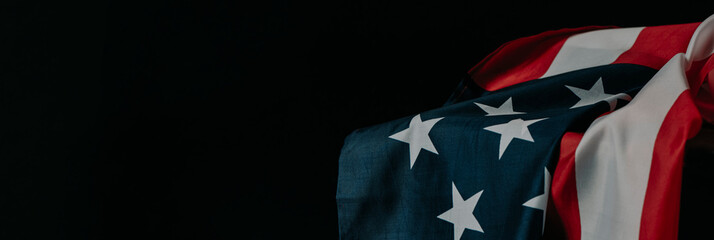 american flag on black background, web banner