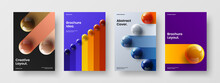 Colorful Realistic Balls Book Cover Layout Collection. Fresh Company Identity Vector Design Template Set.