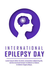 World International Epilepsy Day. White poster with a silhouette of a girl. Vector illustration in paper cut style