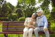 © Studio Romantic - Romantic loving senior elderly european couple family sitting on bench and hugging rest on weekend in green city park outdoors. Happy retirement, healthy lifestyle on pension concept