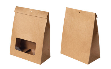 Brown paper bag isolated on white background with clipping path