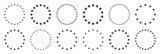 Fototapeta Dinusie - Stars of various sizes arranged in a circle. Round frame, border. Black star shape, simple symbol. Design element, ornament. Vector illustration