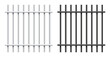 Realistic black and silver metal prison bars isolated on white background. Detailed jail cage, prison iron fence. Criminal background mockup. Creative vector illustration.