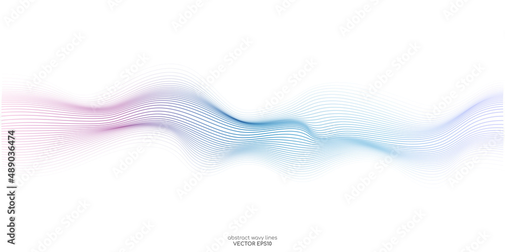 Vector wave lines flowing dynamic colorful blue pink isolated on white ...