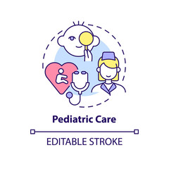 Wall Mural - Pediatric care concept icon. Children treatment. Medical center service abstract idea thin line illustration. Isolated outline drawing. Editable stroke. Arial, Myriad Pro-Bold fonts used