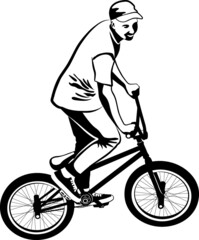 Canvas Print - BMX rider - black and white vector illustration