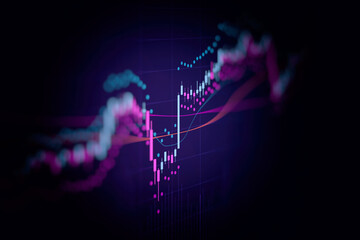 Wall Mural - financial graph with up trend line candlestick chart in stock market on neon blue and purple color b