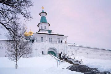 Wall Mural - The Resurrection Cathedral of New Jerusalem Monastery was built according to the prototype - the Church of the Holy Sepulcher in Jerusalem. Snowfall