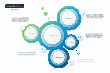 Abstract vector gradient minimalistic infographic template composed of 5 circles