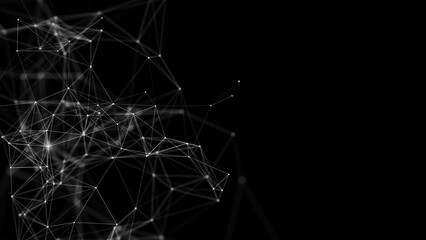 Wall Mural - Abstract black and white background with moving lines and dots. The concept of big data. Network connection. Internet connection worldwide. 3d rendering.