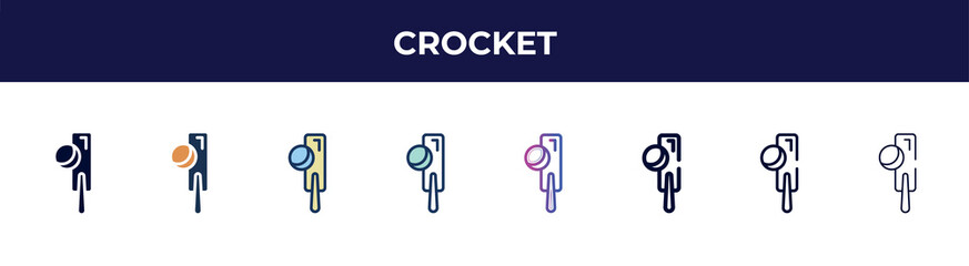 crocket icon in 8 styles. line, filled, glyph, thin outline, colorful, stroke and gradient styles, crocket vector sign. symbol, logo illustration. different style icons set.