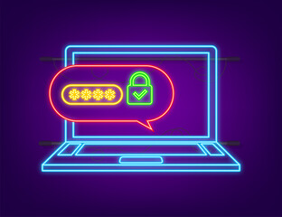 Two step authentication vector illustration, neon cartoon smartphone and computer safety login or signin. Vector stock illustration