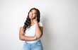 © Louis-Paul Photo - Studio portrait of beautiful brunette young dark-skinned woman,