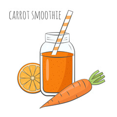 Canvas Print - Carrot smoothie in jar with ingredients