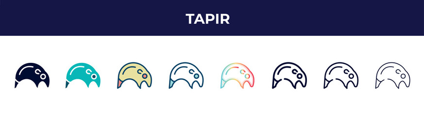 tapir icon in 8 styles. line, filled, glyph, thin outline, colorful, stroke and gradient styles, tapir vector sign. symbol, logo illustration. different style icons set.