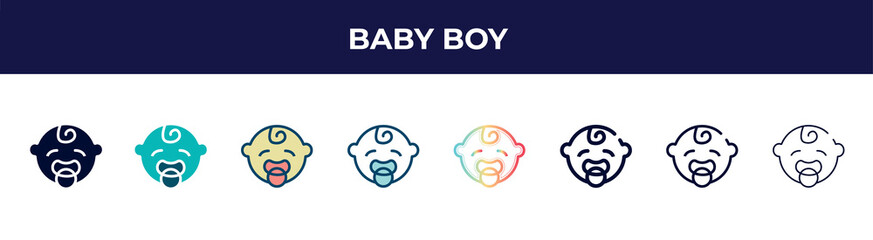 Wall Mural - baby boy icon in 8 styles. line, filled, glyph, thin outline, colorful, stroke and gradient styles, baby boy vector sign. symbol, logo illustration. different style icons set.