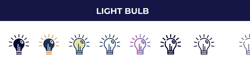 Wall Mural - light bulb icon in 8 styles. line, filled, glyph, thin outline, colorful, stroke and gradient styles, light bulb vector sign. symbol, logo illustration. different style icons set.