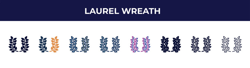 laurel wreath icon in 8 styles. line, filled, glyph, thin outline, colorful, stroke and gradient styles, laurel wreath vector sign. symbol, logo illustration. different style icons set.