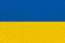 Flag Of Ukraine. Ukrainian Flag On Fabric Surface. Fabric Texture