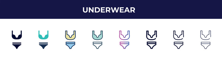 underwear icon in 8 styles. line, filled, glyph, thin outline, colorful, stroke and gradient styles, underwear vector sign. symbol, logo illustration. different style icons set.