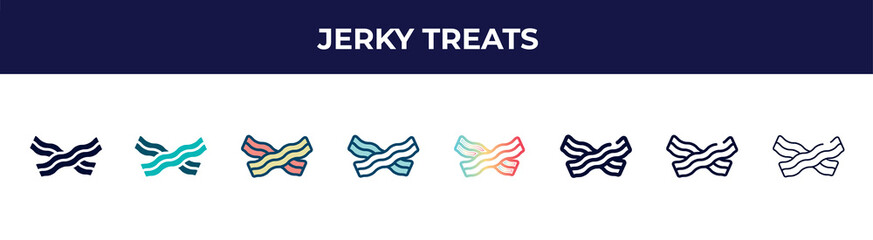 Wall Mural - jerky treats icon in 8 styles. line, filled, glyph, thin outline, colorful, stroke and gradient styles, jerky treats vector sign. symbol, logo illustration. different style icons set.