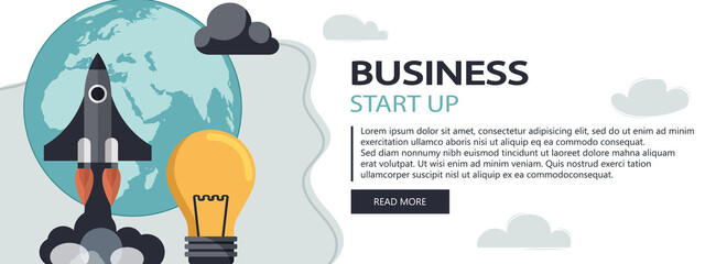 Wall Mural - Business startup website banner. Business strategy. Application and mobile app development concept. Project development and business ideas. Flat vector illustration.