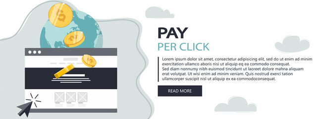 Wall Mural - On line shopping and payment Methods. Mobile payments. Pay per click and online order. Flat vector illustration. Website banner	