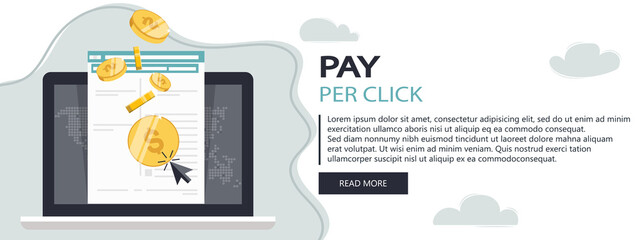 Wall Mural - On line shopping and payment Methods. Mobile payments. Pay per click and online order. Flat vector illustration. Website banner	