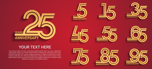 set anniversary logotype premium collection gold color multiple line style isolated on red background