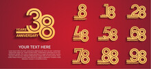 Set Anniversary Logotype Premium Collection Gold Color Multiple Line Style Isolated On Red Background