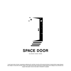 Creative space door logo design, Door with stairs and universe