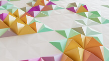 Multicolored Abstract Surface With Triangular Pyramids. High Tech, Vibrant 3d Background.