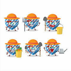 Sticker - Farmer blue love gift box cute mascot character with fork