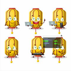 Wall Mural - Yellow chinese long lamp Programmer cute cartoon character with