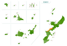 水彩風の地図　沖縄県　恩納村