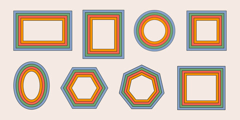 Wall Mural - Retro hippie collection rainbow frames  in style 60s, 70s. Trendy psychedelic design elements. Vector illustration