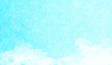 箔入り和紙の青空に淡く白い雲・和風イメージ背景イラスト