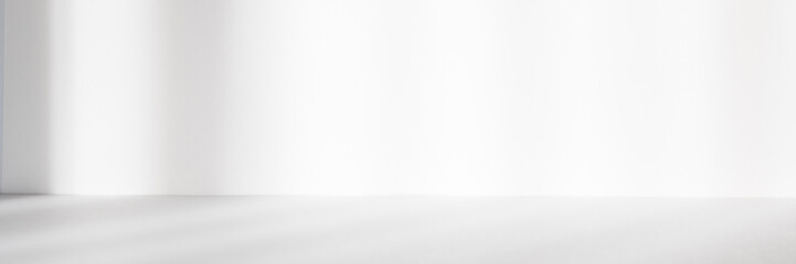 Fototapete - Abstract white studio background for product presentation. Empty room with shadows of window. Display product with blurred backdrop. Banner