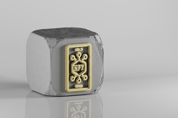 Leinwandbilder - NFT Smartphone icon. Beautiful Golden NFT symbol icons on a beton cube and ceramic background. 3d rendering illustration. Background pattern for design.