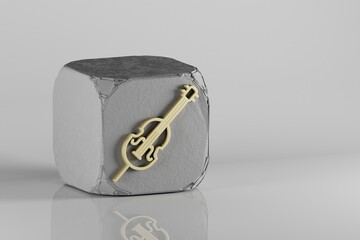 Aufkleber - Inclined Cello icon. Beautiful Golden music symbol icons on a beton cube and white ceramic background. 3d rendering illustration. Background pattern for design.