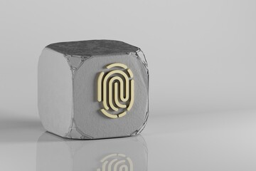 Aufkleber - Fingerprint icon. Beautiful Golden symbol icons on a beton cube and white ceramic background. 3d rendering illustration. Background pattern for design.