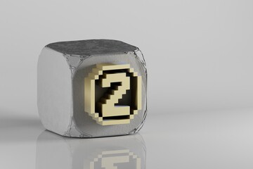 Poster - Beautiful Golden pix symbol icons on a beton cube and white ceramic background. 3d rendering illustration. Background pattern for design..
