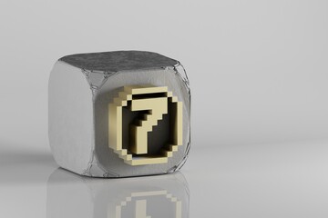 Poster - Beautiful Golden pix symbol icons on a beton cube and white ceramic background. 3d rendering illustration. Background pattern for design..