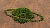 Fototapeta Przestrzenne - Concept conceptual green summer lawn grass symbol shape on brown soil or earth background, internet icon. 3d illustration metaphor for communication, technology, network, connection, travel, business
