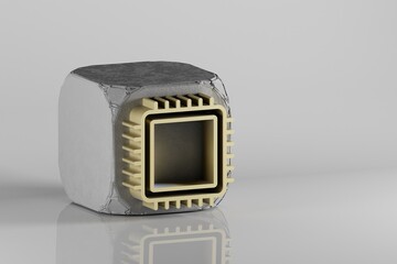 Aufkleber - Beautiful Golden CPU driver symbol icons on a beton cube and white ceramic background. 3d rendering illustration. Background pattern for design.
